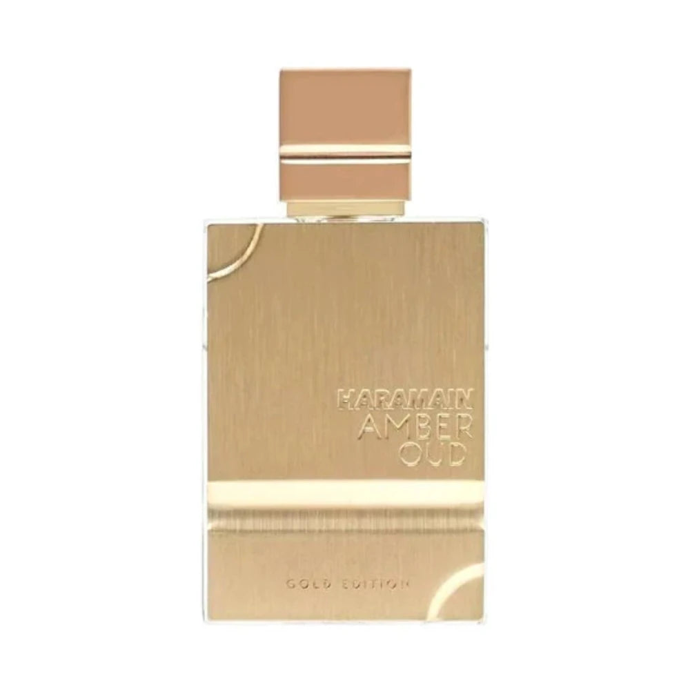 Amber Oud Gold Edition de Al Haramain, fragancia ambarada frutal con bergamota, notas verdes, melón, piña, ámbar, vainilla, almizcle y maderas.