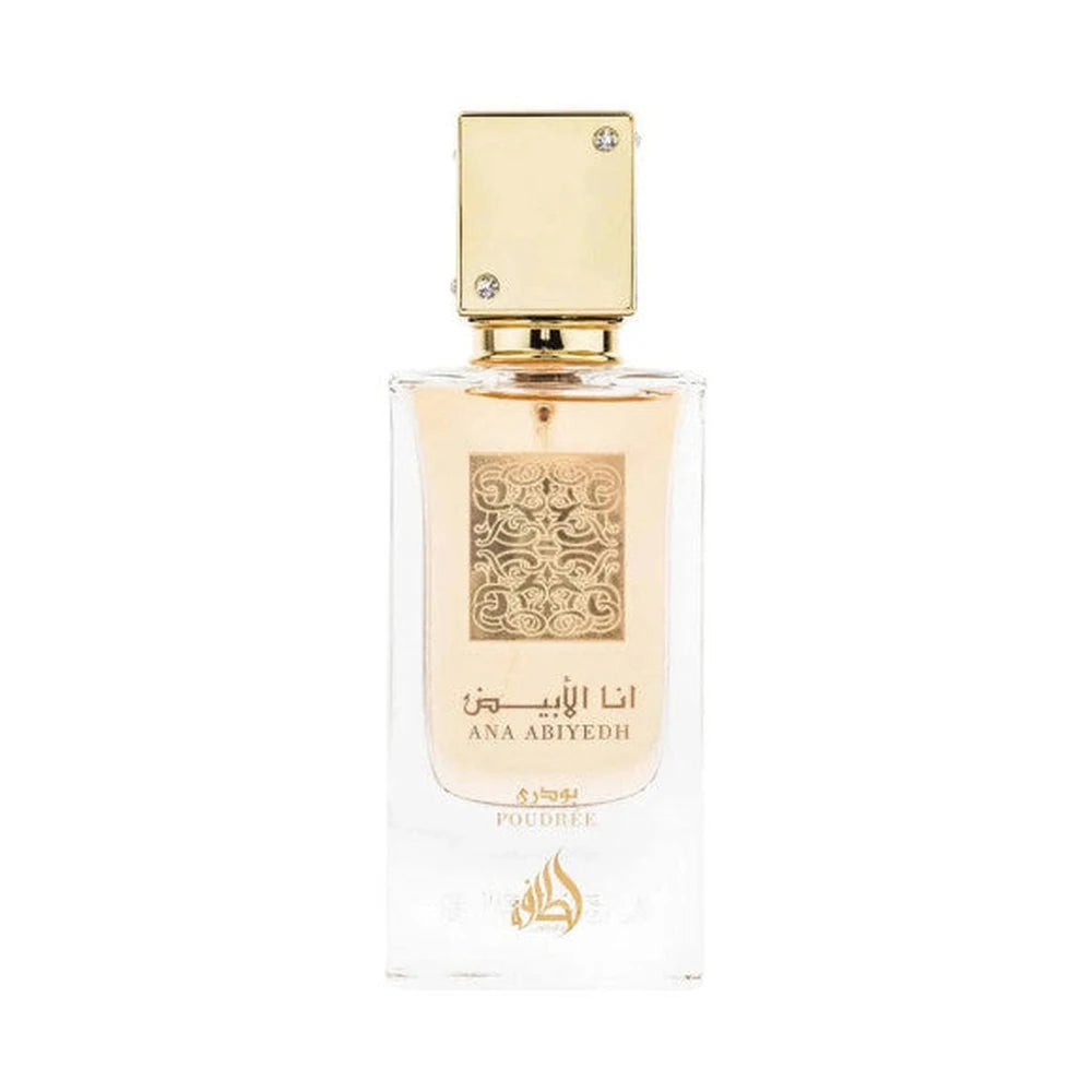 Ana Abiyedh Poudre de Lattafa, perfume árabe floral de carácter cálido, femenino y limpio