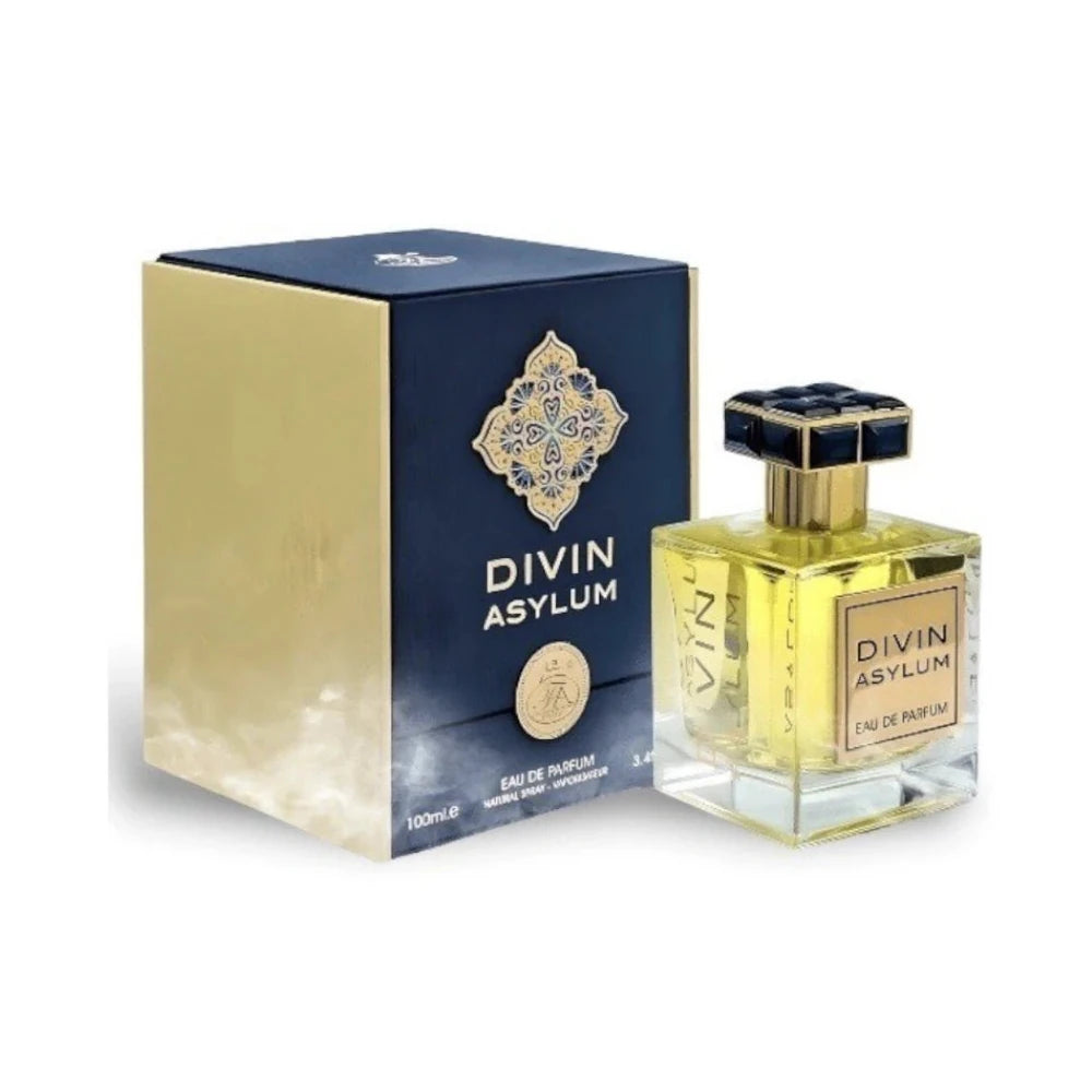 Divin Asylum de Fragrance World, perfume árabe cítrico aromático de carácter elegante, sofisticado y cálido
