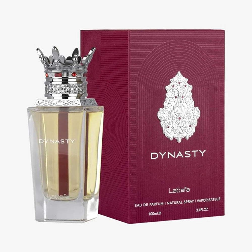 Dynasty de Lattafa, fragancia amaderada especiada con bergamota, té rooibos y cedro. Elegante.