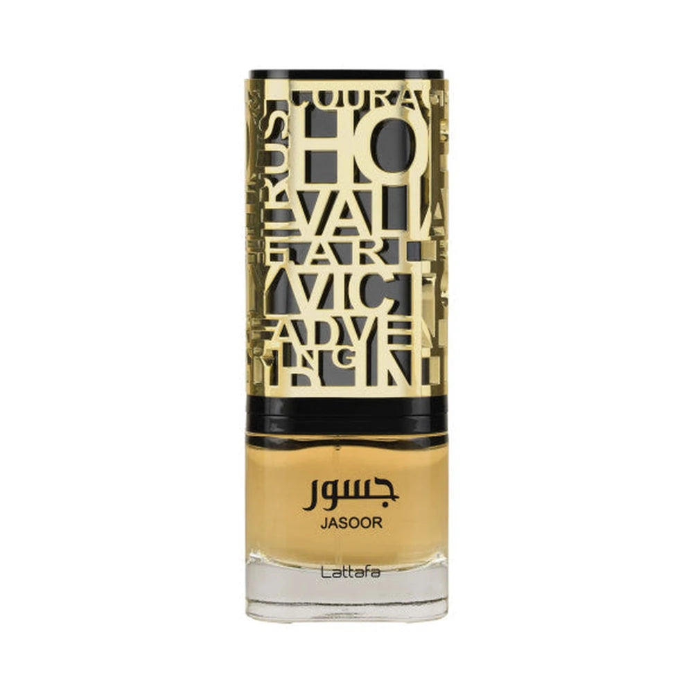 Jasoor de Lattafa, perfume árabe amaderado aromático de carácter elegante, cálido y luminoso