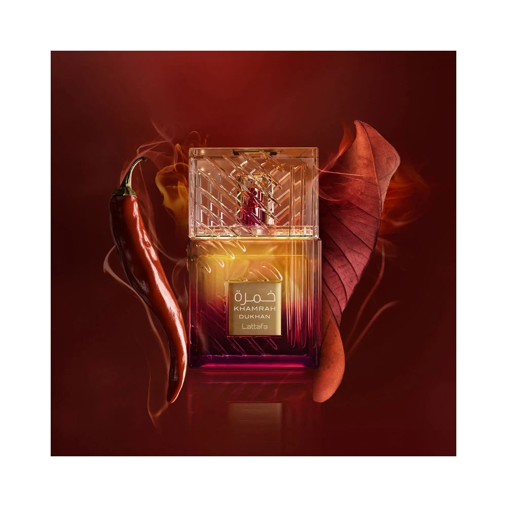 Khamrah Dukhan de Lattafa, perfume árabe ambarado especiado de carácter intenso, sofisticado y especiado