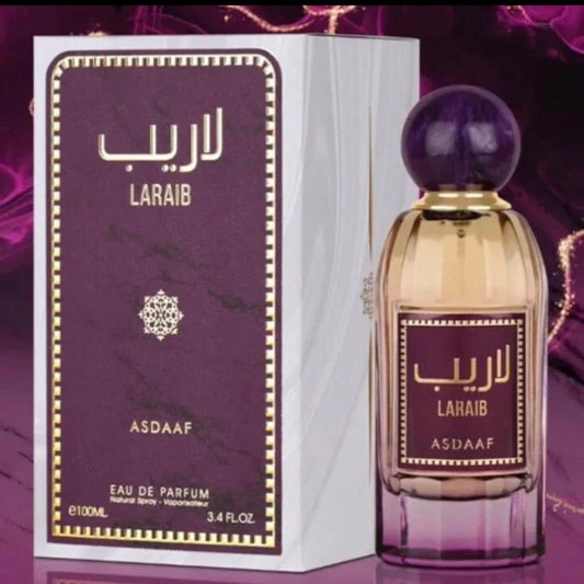 Laraib de Asdaaf, fragancia floral vainilla con violeta, rosa y vainilla. Delicada, suave y envolvente.