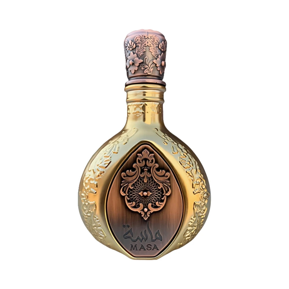 Masa de Lattafa, perfume árabe ambarado amaderado especiado de carácter elegante, cálido y especiado