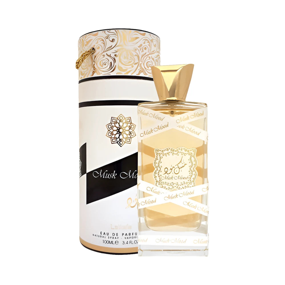 Musk Mood de Lattafa, perfume árabe floral frutal gourmand de carácter elegante, cálido y dulce