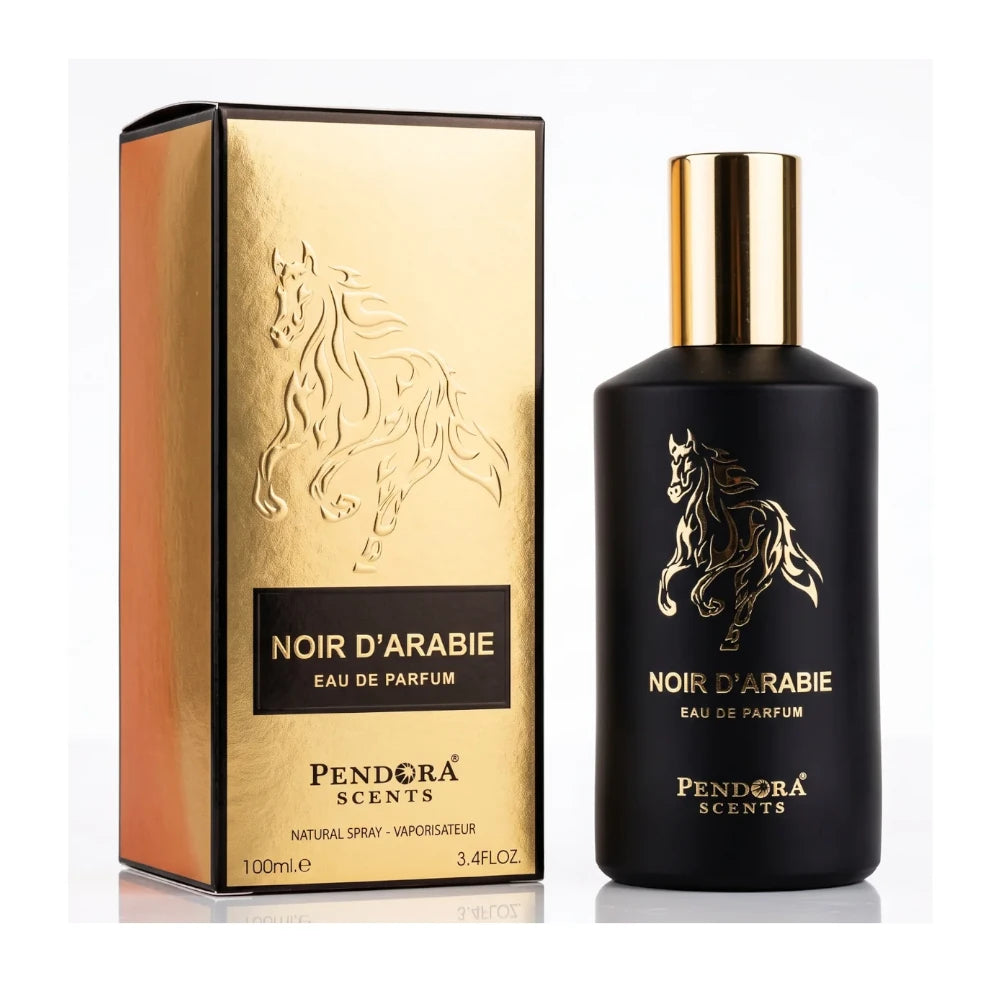 Noir d'Arabie de Pendora Scents: frasco y caja del perfume de 100 ml.