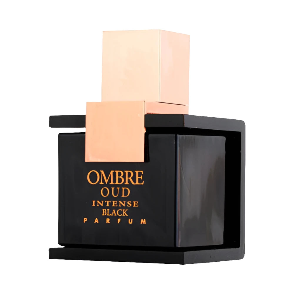 Ombre Oud Intense Black de Armaf, perfume árabe floral frutal gourmand de carácter intenso, elegante y cálido