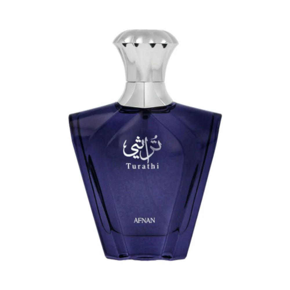 Turathi Blue de Afnan, perfume masculino de frescura cítrica y fondo especiado, ideal para quienes buscan elegancia, carácter y presencia duradera.