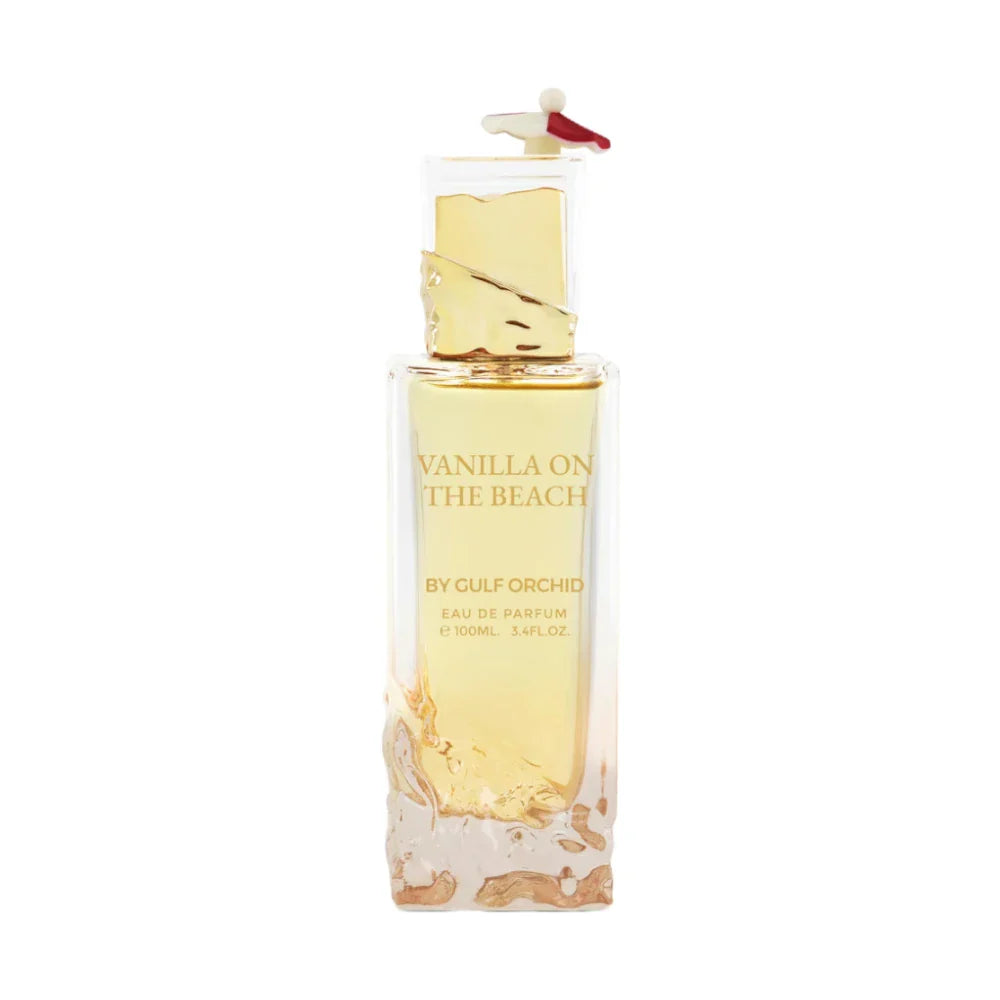 Perfume Vanilla on the Beach de Gulf Orchid, frasco de 100 ml, fragancia ámbar vainilla con licor, frutas y especias.