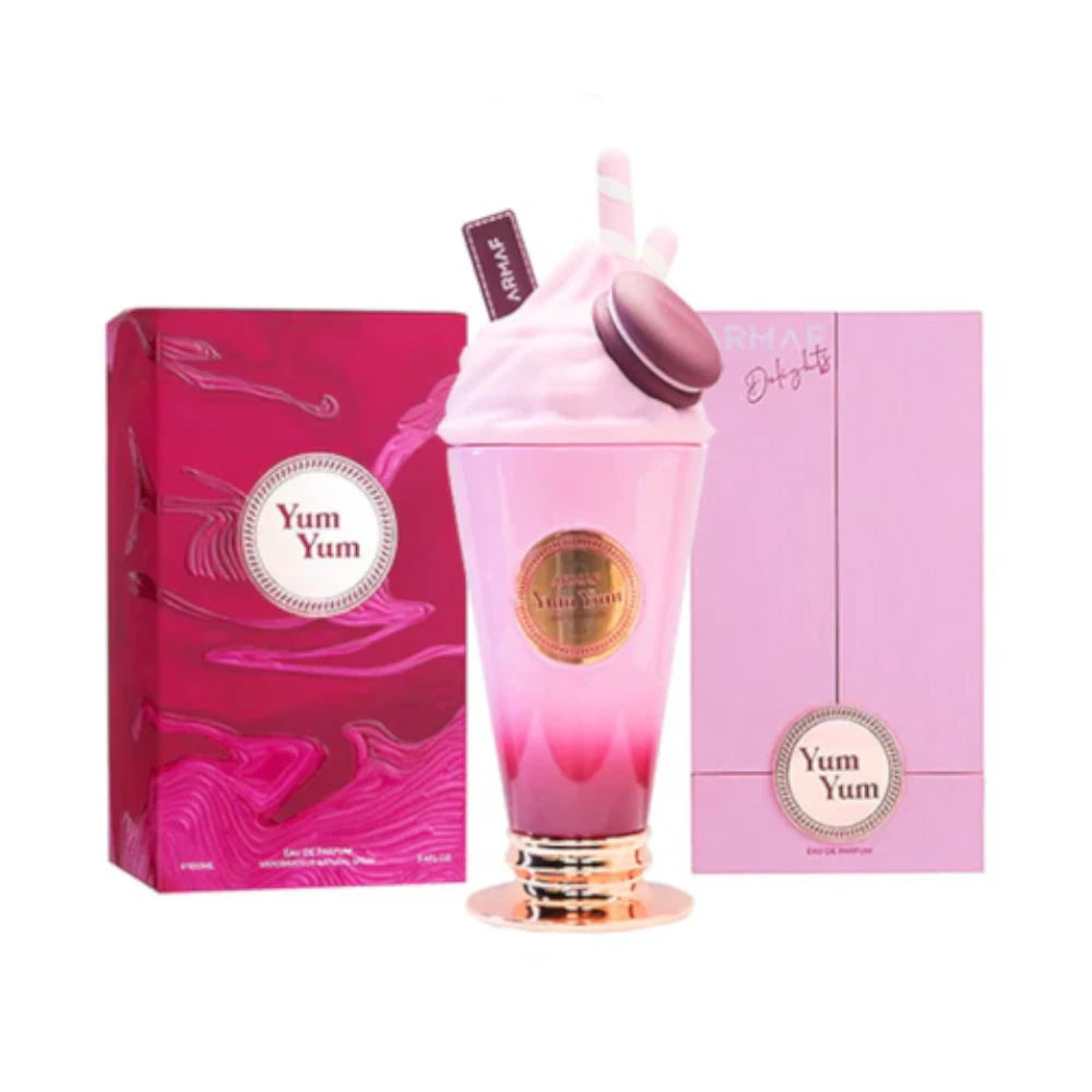 Yum Yum de Armaf, fragancia floral frutal con bayas, cereza, cítricos, vainilla, flores blancas, rosa, ámbar y almizcle. Dulce y femenina.