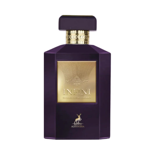 Infini Intoxicating Cherry de Maison Alhambra, fragancia ámbarada  especiada con cereza, pimientas y coñac sobre un fondo de tabaco, vainilla, haba tonka, cedro y pachulí. Oscura y sensual.