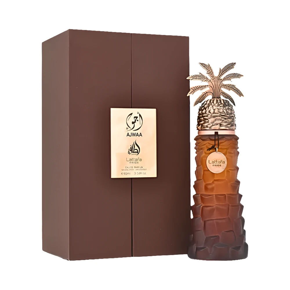 Ajwaa de Lattafa, perfume árabe ambarado de carácter elegante, cálido y envolvente