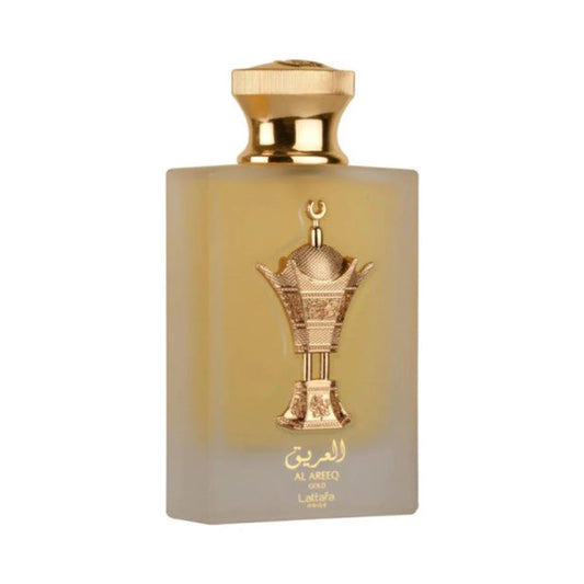 Al Areeq Gold de Lattafa, perfume árabe ambarado cuero de carácter intenso, elegante y cálido