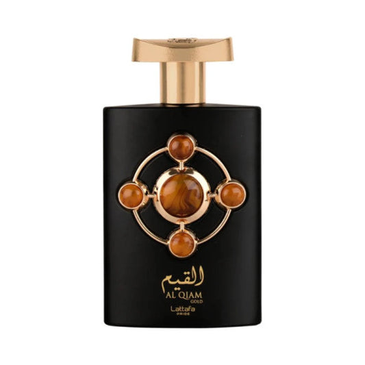 Al Qiam Gold de Lattafa, perfume árabe ambarado amaderado especiado de carácter intenso, sofisticado y especiado