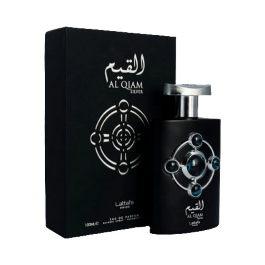 Al Qiam Silver de Lattafa, perfume árabe ambarado amaderado especiado de carácter elegante, cálido y especiado