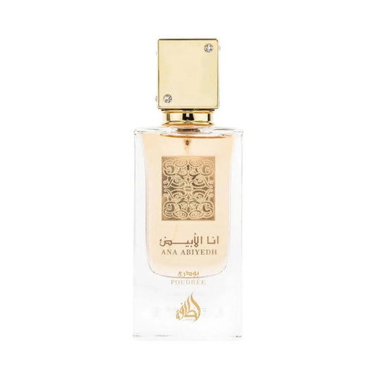 Ana Abiyedh Poudre de Lattafa, perfume árabe floral de carácter cálido, femenino y limpio