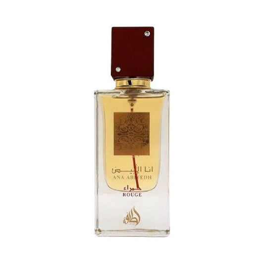 Ana Abiyedh Rouge de Lattafa, perfume árabe amaderado especiado de carácter elegante, envolvente y luminoso