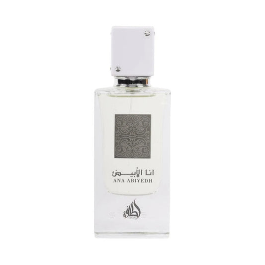 Ana Abiyedh White de Lattafa, perfume árabe ambarado vainilla de carácter cálido, envolvente y luminoso