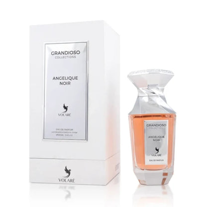 Angelique Noir de Volaré: frasco y caja del perfume de 100 ml.