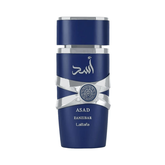 Asad Zanzibar de Lattafa, perfume árabe aromático ambarado de carácter elegante, cálido y envolvente