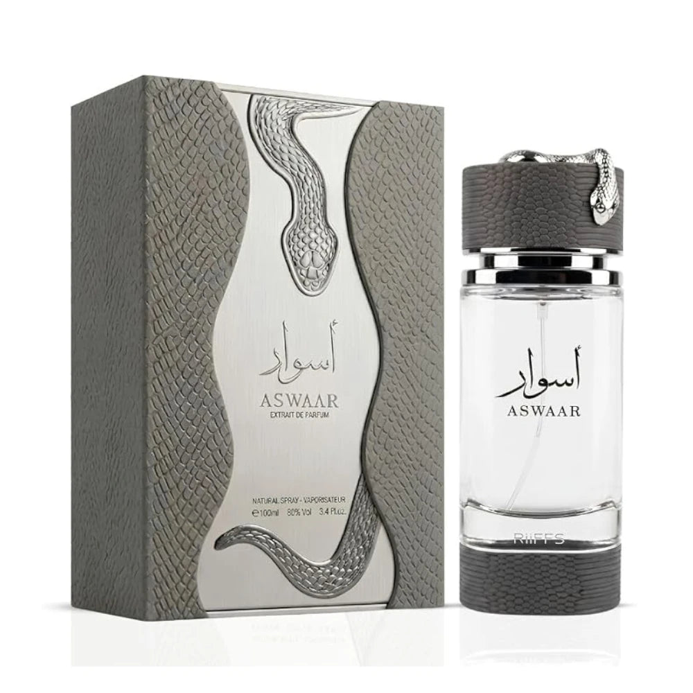 Aswaar de Riiffs: frasco y caja del perfume de 100 ml.