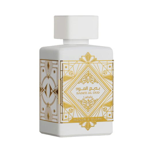 Bade'e Al Oud Honor & Glory de Lattafa, perfume árabe ambarado vainilla de carácter sofisticado, cálido y envolvente