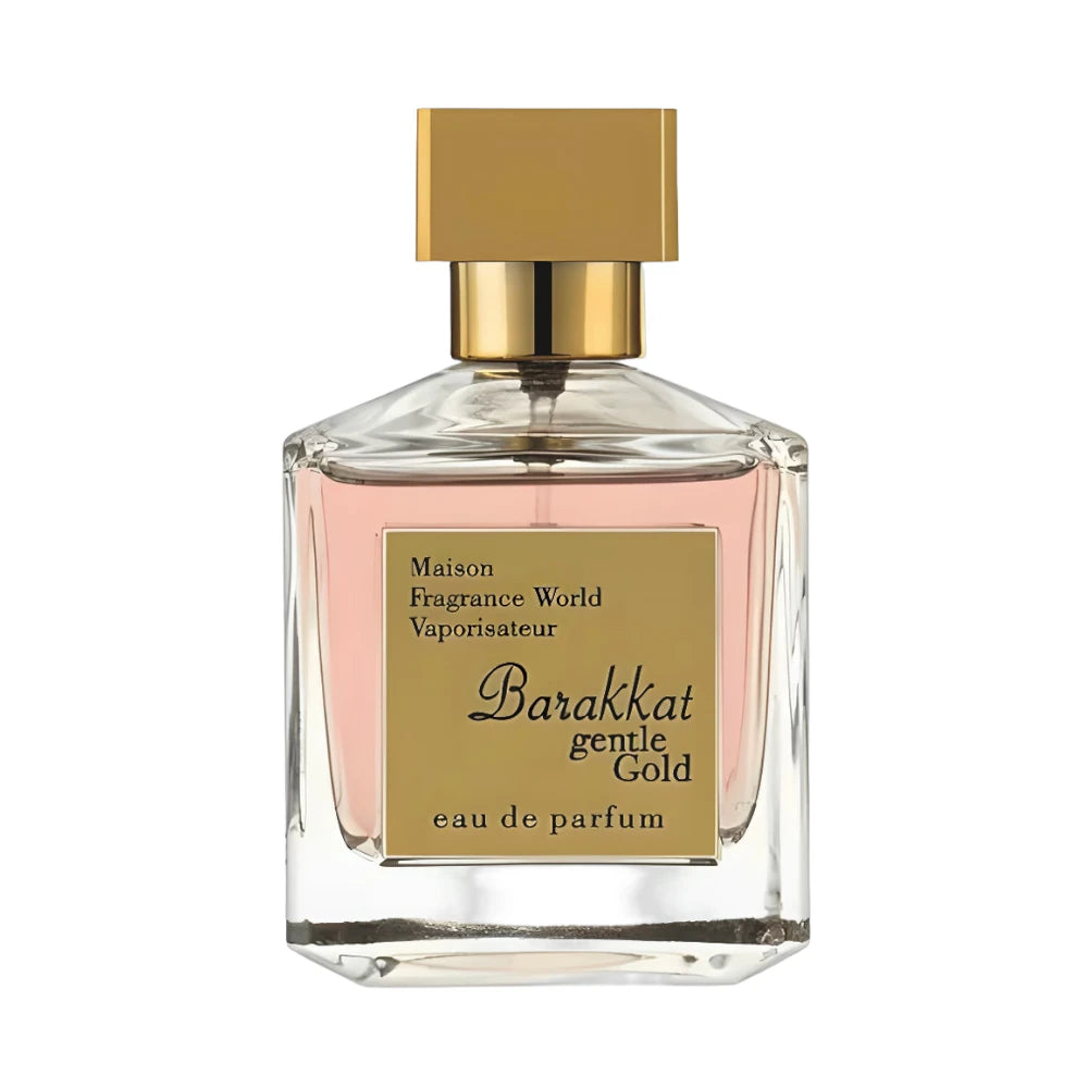 Barakkat Gentle Gold de Fragrance World, fragancia oriental con enebro, nuez moscada, vainilla y almizcle