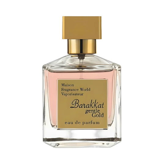 Barakkat Gentle Gold de Fragrance World, fragancia oriental con enebro, nuez moscada, vainilla y almizcle
