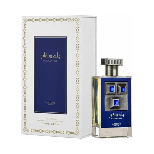 Blue Shapphire de Lattafa, perfume árabe amaderado aromático de carácter envolvente, luminoso y fresco