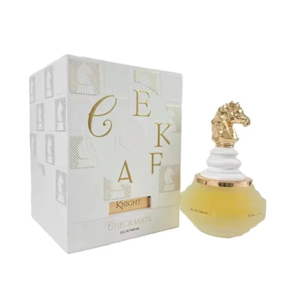 Checkmate White Knight de Armaf: frasco y caja del perfume de 100 ml.
