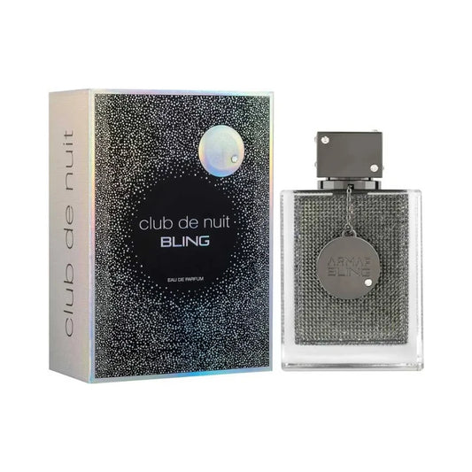 Club de Nuit Bling de Armaf, fragancia amaderada aromática con cítricos, prisma floral y vainilla.