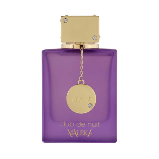 Club De Nuit Maleka de Armaf, fragancia floral y afrutada con fondo dulce y moderno. Ideal para mujeres con estilo, seguridad y sensualidad vibrante.