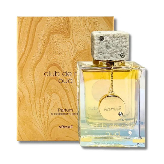 Club de Nuit Oud de Armaf: frasco y caja del perfume de 105 ml.