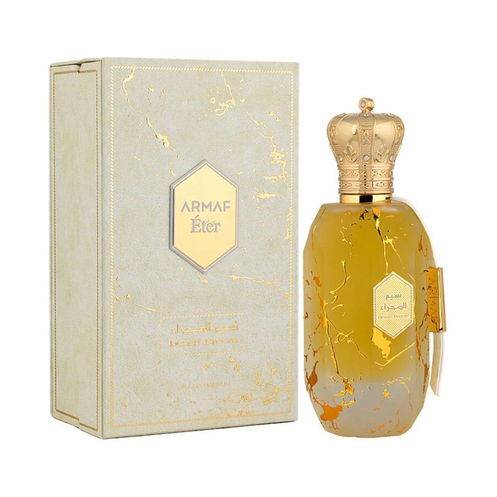 Desert Breeze Eter de Armaf: frasco y caja del perfume de 100 ml.