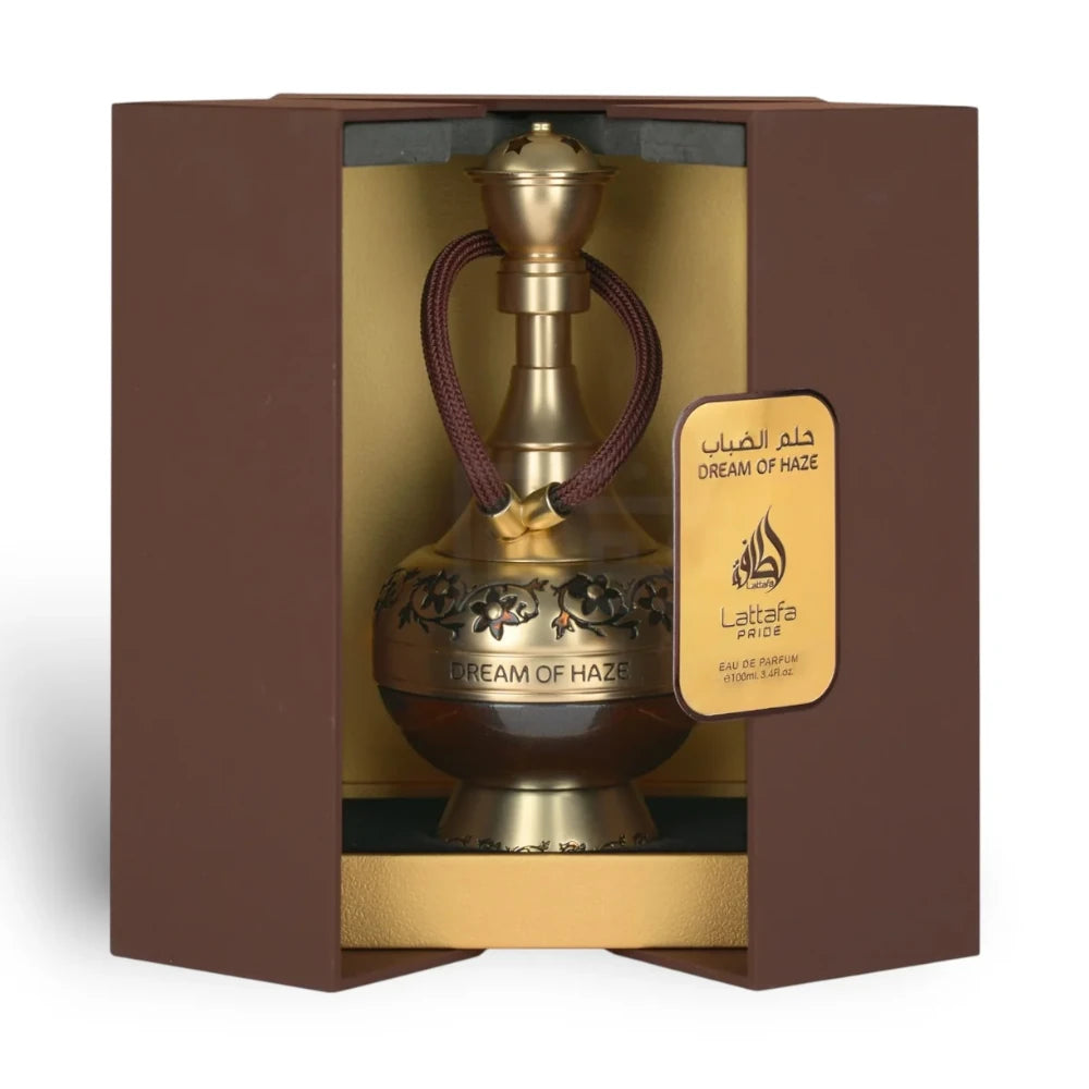 Dream of Haze de Lattafa Pride, fragancia ambarada fougère con menta, manzana, canela y haba tonka.