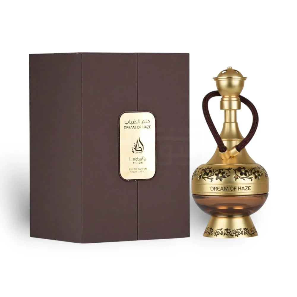 Dream of Haze de Lattafa Pride, fragancia ambarada fougère con menta, manzana, canela y haba tonka.