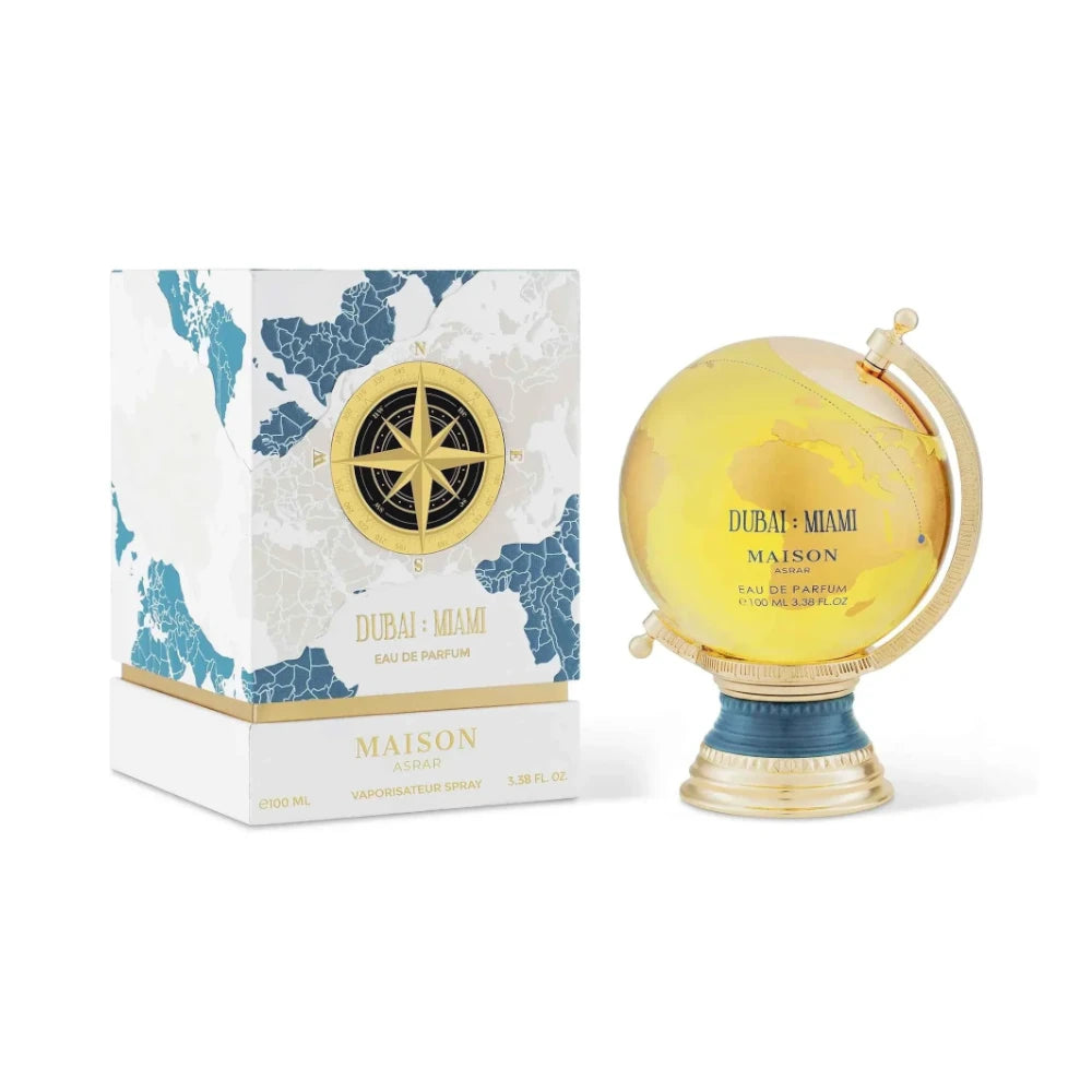 Dubai Miami de Maison Asrar, fragancia floral frutal gourmand con ciruela, rosa y vainilla.