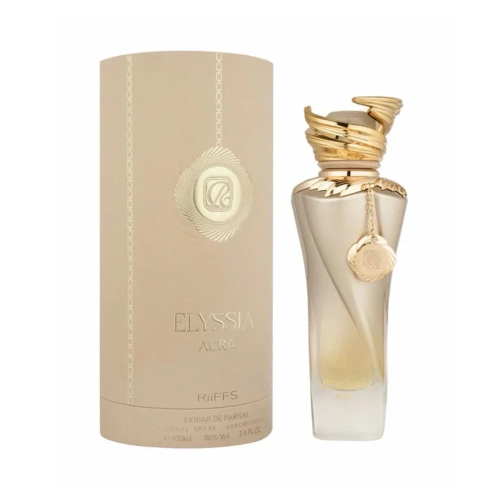 Elyssia Aura de Riiffs, fragancia amaderada vainilla con canela, coñac, cacao y vainilla Bourbon.