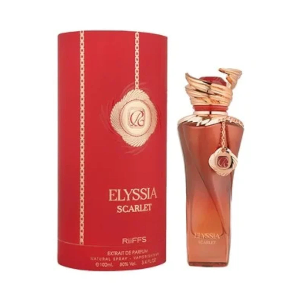 Elyssia Scarlet de Riiffs, fragancia ambarada con cereza negra, cuero, benjuí y vainilla.