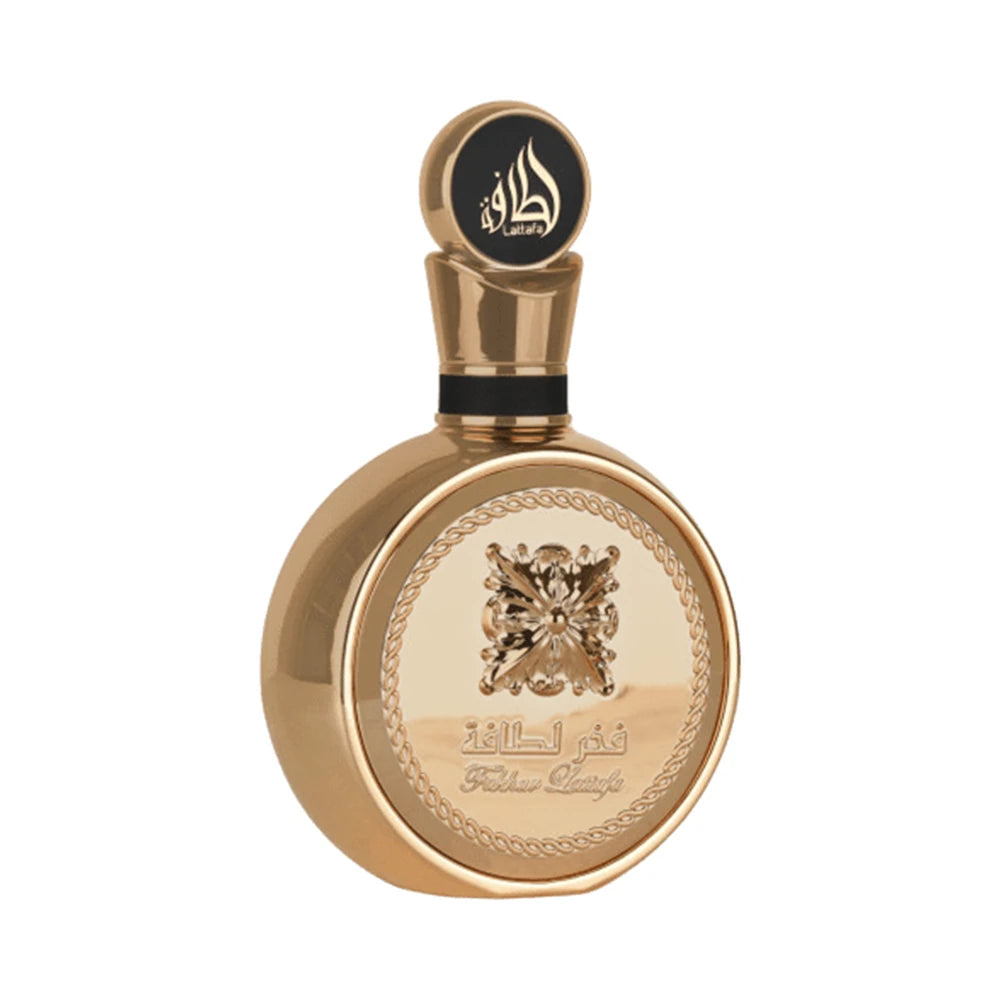 Fakhar Extrait de Lattafa, perfume árabe ambarado cuero de carácter intenso, elegante y sofisticado