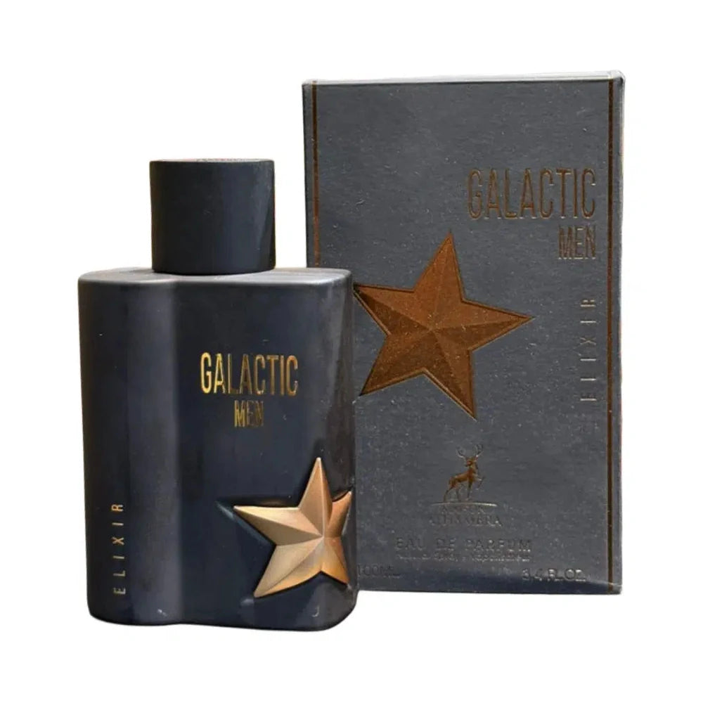 Galactic Men Elixir de Maison Alhambra, perfume árabe ambarado amaderado de carácter cálido, envolvente y dulce