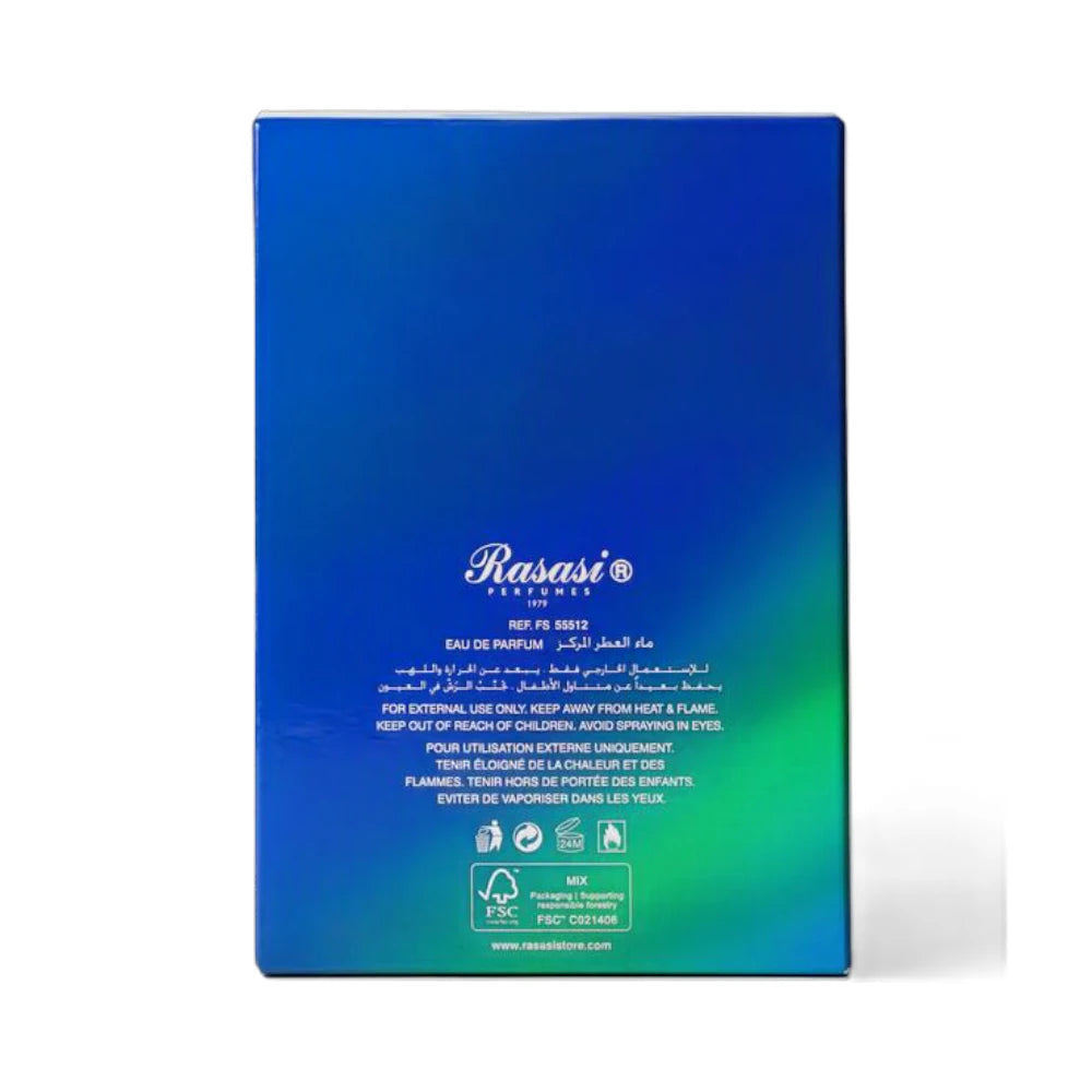 Hawas Atlantis For Him de Rasasi, fragancia aromática acuática con bergamota, jengibre y cedro.
