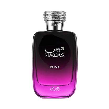 Hawas Reina de Rasasi, fragancia ambarada vainilla con albaricoque, jazmín y vainilla. Dulce.