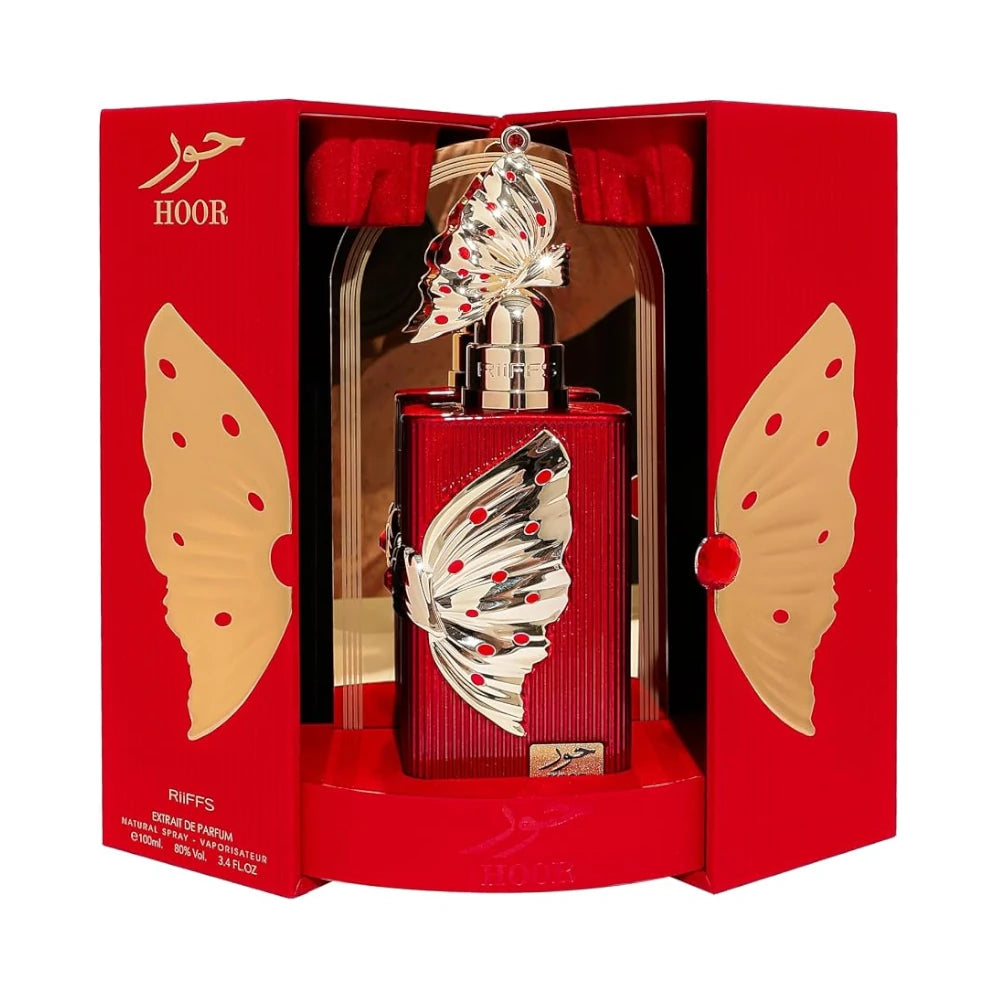 Hoor de Riiffs: frasco y caja abierta del perfume de 100 ml.