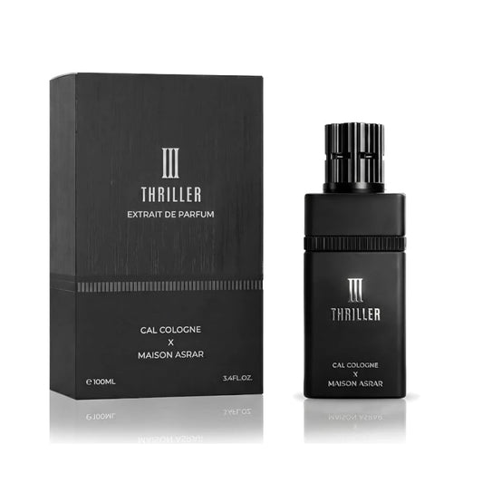 III Thriller de Maison Asrar: frasco y caja del perfume de 100 ml.