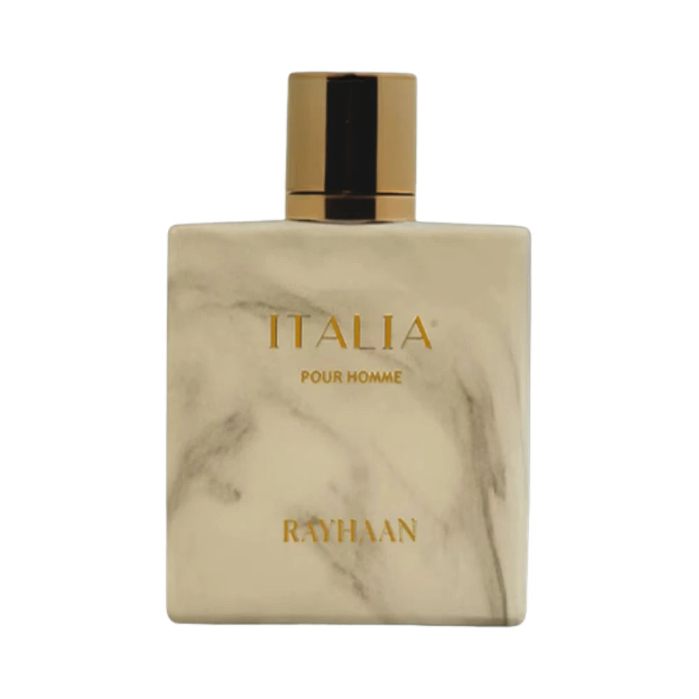 Italia Pour Homme de Rayhaan, fragancia ambarada amaderada con lavanda, miel y tabaco. Elegante.