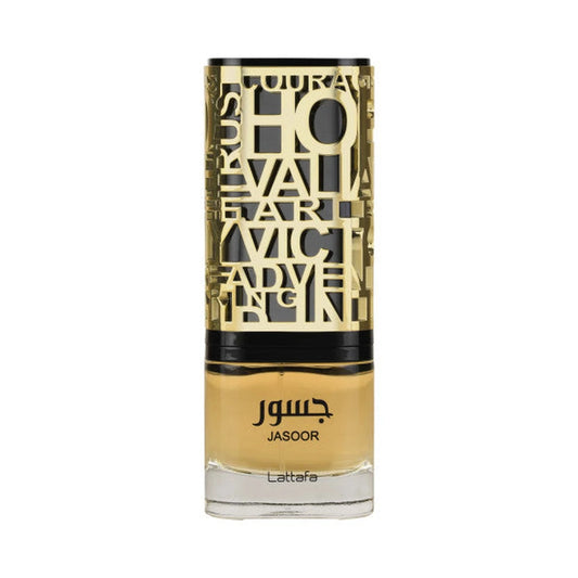 Jasoor de Lattafa, perfume árabe amaderado aromático de carácter elegante, cálido y luminoso