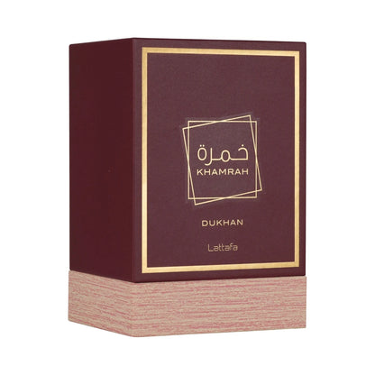 Khamrah Dukhan de Lattafa, perfume árabe ambarado especiado de carácter intenso, sofisticado y especiado