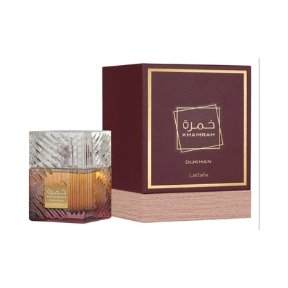 Khamrah Dukhan de Lattafa, perfume árabe ambarado especiado de carácter intenso, sofisticado y especiado