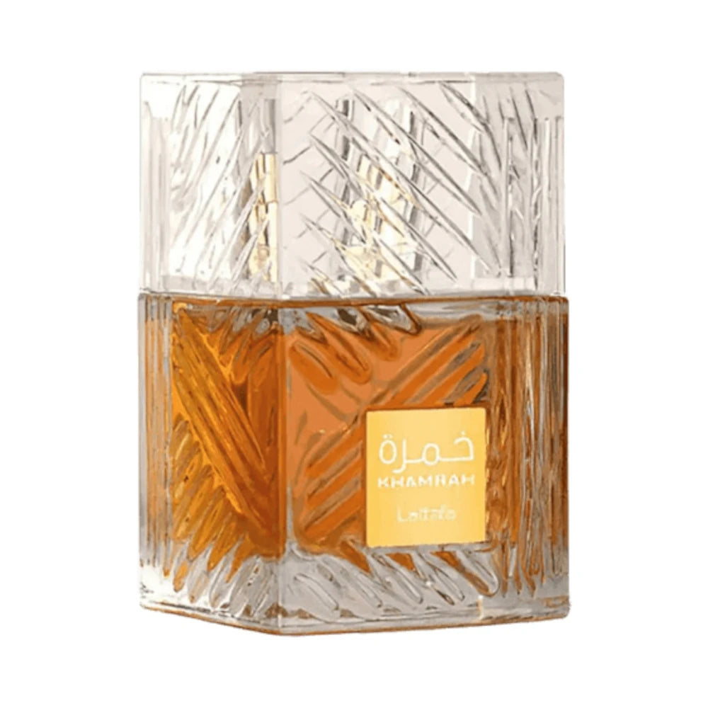 Khamrah de Lattafa, perfume árabe aromático especiado de carácter intenso, elegante y cálido